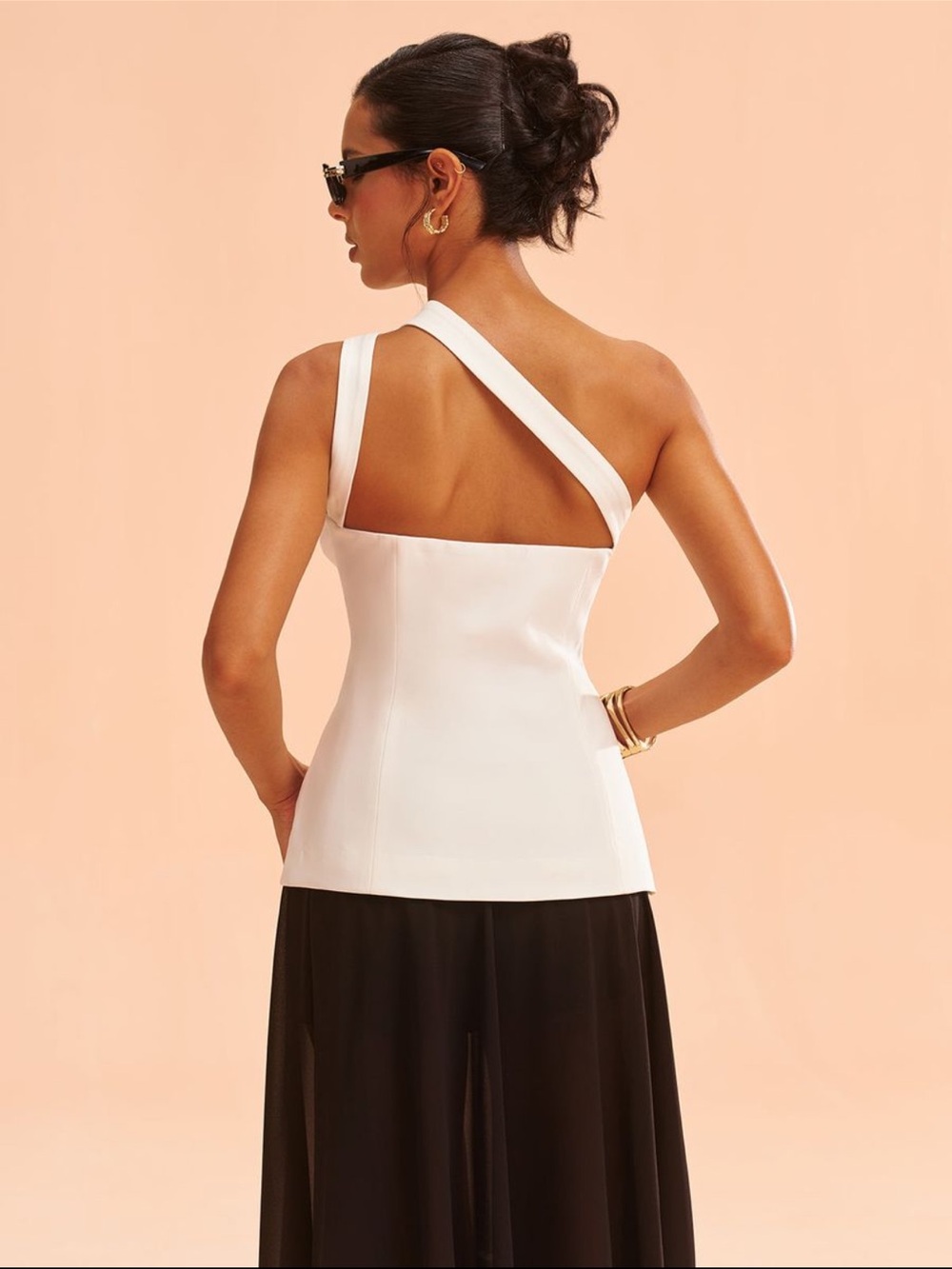 Commense White One-Shoulder Button-Front Top - Picture 4 of 6